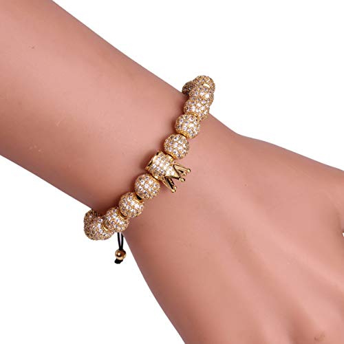 GVUSMIL Imperial Gold Crown 8mm Beads Bracelets Luxury CZ Italian Style Charm King Royal Bracelet for Men3