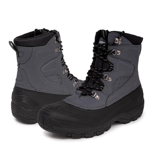 LONDON FOG Breckenridge Waterproof Mens Winter Boots - Leather Insulated Mens Snow Boots - Grey, Black or Brown - Men Medium or Extra Wide Widths Size 7 to 152