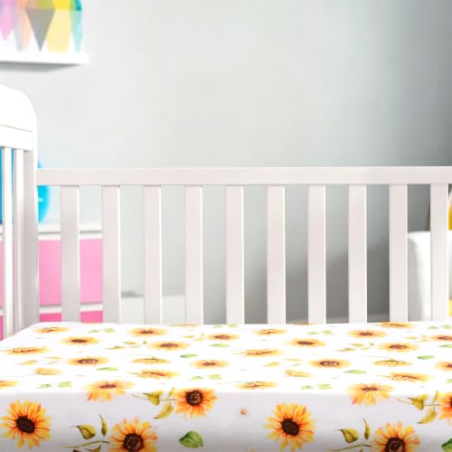 Image of JISEN Baby Fitted Crib Sheets for Boys Girls 52x28 Inch Sunflowers
