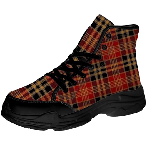 Men's Women's Tartan Plaid High Top Sneakers,Lace-up Canvas Platform Shoes,Gifts for Her Him3