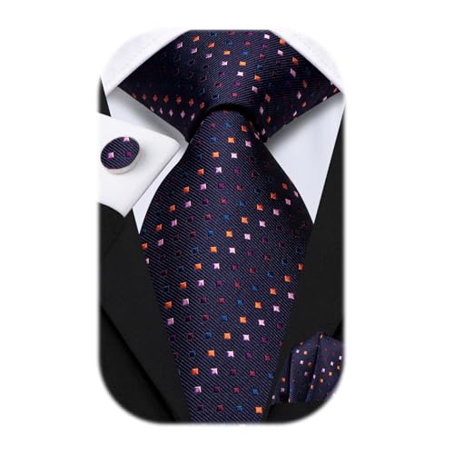 Image of Hi-Tie 70 inches Ties for Men Silk Extra Long Necktie and Pocket Square Cufflinks Set Men Big and Tall Tie Business
