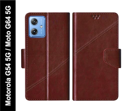 Image of SBMS Flip Cover for Motorola Moto G64 5G / G54 5G Back Cover Case with Magnatic Closure | Inbuilt Stand | Card & Money Pocket (Coffe Brown)