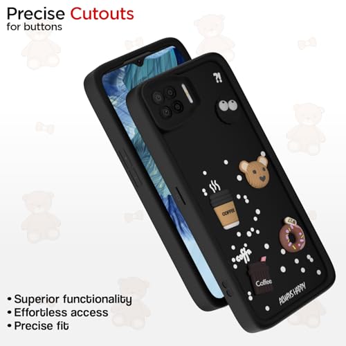 Image of Pikkme Back Cover for Oppo F17 | Cute Fun Cartoon 3D Bear Silicone Full Body Protection Bumper Case (Black)