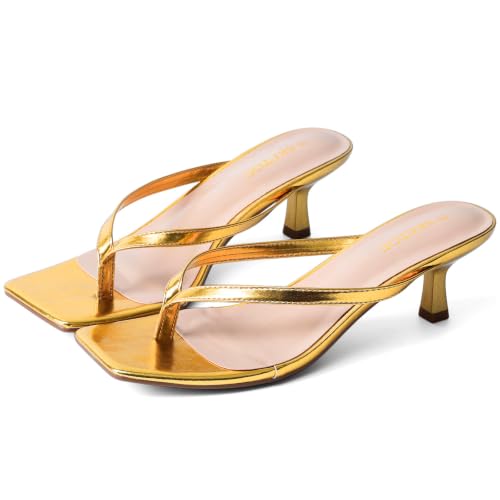 Image of Kitten Heels for Women Square Toe Sandals Flip Flop Heels Thong Sandals Comfortable Summer 2 Inch Heels Sandals