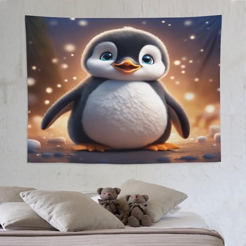 Tenture murale manchot decoration salon et chambre avec impression 3D PAZZK 150x200cm