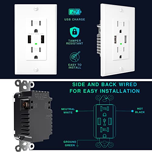 Everelectrix 4 Pack 4.8A Wall Outlet With Usb Ports 15Amp Duplex Usb Wall Outlets Tamper Resistant Usb Outlet Charger, Ul Listed, Electrical Outlet With Dual Usb Ports, White Usb Outlets Receptacles #TOP4