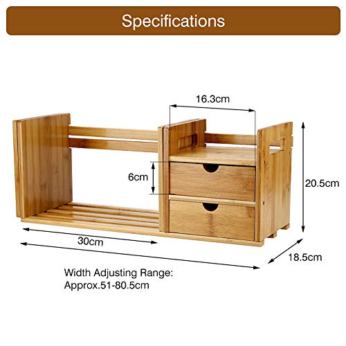 Bamboo Extendable Desktop Bookcase, Adjustable Wood Desktop Organiser ...