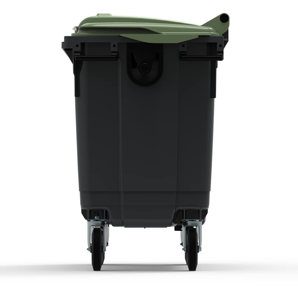 ESE France Conteneur Poubelle à déchets 4 roues - 660L - Robuste et Professionnel - 100% Recyclé - Gris avec Couvercle Vert - Fabriqué en France