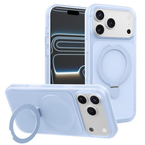 Coque iPhone 16 Pro Max bleu clair en silicone antichoc avec support