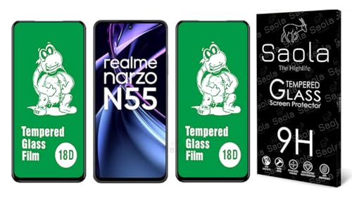 Image of Saola 18D Tempered Glass With Inbuilt AirBag Borders For Realme Narzo N55 (Pack Of 2) with Free Installation Kit. Full screen Coverage - 6.72 inch