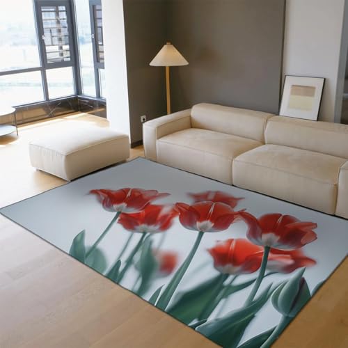 Tapis de chambre doux Tulip Red style floral chic - 3