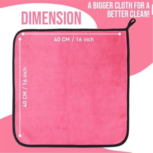 Image of Btag Microfiber Cleaning Cloth, 40x40 cms 600 GSM | Highly Absorbent,Lint and Streak Free, Multi-Purpose Wash Cloth for Kitchen,Car,Window,Stainless Steel,Silverwear(Pink 40x40cms) Pack of 1