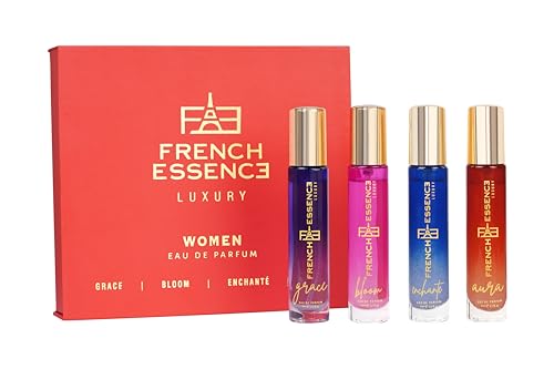 Image of French Essence Luxury Eau De Parfum Gift Set for Women With Grace, Bloom, Enchante, Aura Long Lasting Fragrance Perfume For Woman 4x15ml