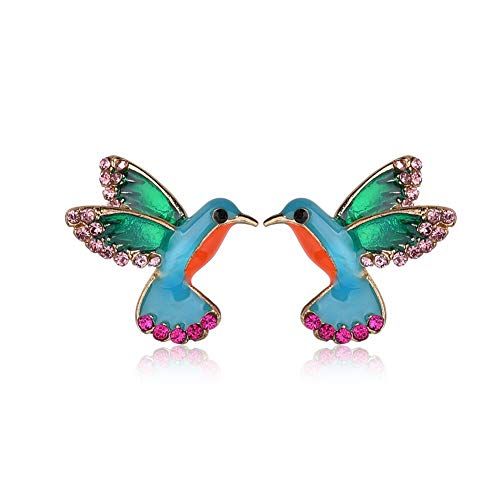 AILUOR Cute Enamel Crystal Hummingbird Bird Stud Earrings, Colorful Metal Animal Ear Studs Statement Jewelry for Women