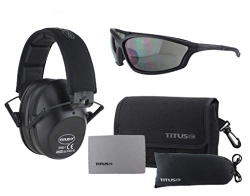 Titus 2 Series - 34 Nrr Slim-Line Hearing Protection & G26 Competition Z87.1 Safety Glasses Combos (Black, Smoke) #TOP20
