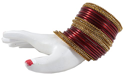 Image of NMII Glass With Zircon Gemstone Studded Worked and Ball Chain Or Plane Gloosy Finished Bangles Set For Women and Girls