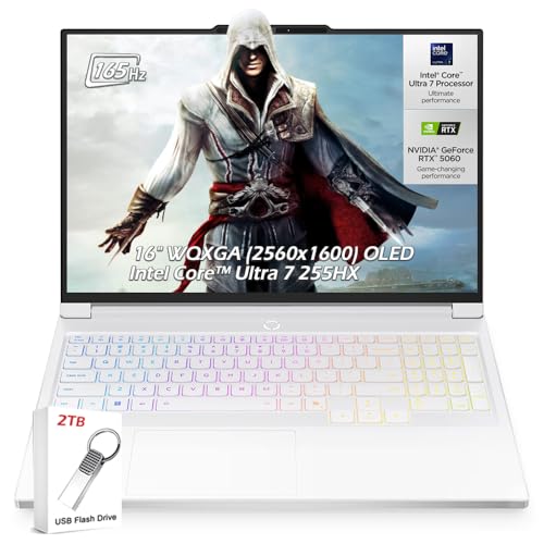 Image of Lenovo Legion 7i Gaming Laptop, 16 inch OLED 2.5K (2560x1600) 165Hz, Intel Ultra 7 255HX, NVIDIA GeForce RTX 5060, 32GB RAM 1TB SSD, Backlit KB, Wi-Fi7, Win11, Glacier White, w /2TB USB Drive, W /GaLiMu