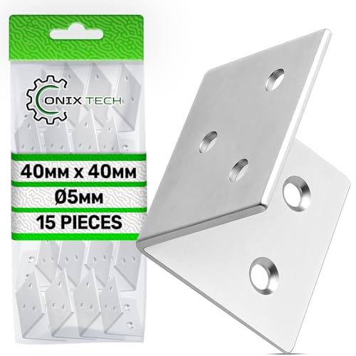 15 Piezas Escuadras Metalicas con unas Dimensiones de 40x40x40 mm - Fabricada en Acero - Escuadras para Madera en Color Cromo - ONIX TECH