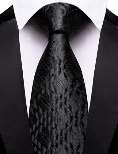Image of Barry.Wang Plaid Ties Mens Silk Necktie and Tie Clip Checkered Tie for Wedding Party Business Formal
