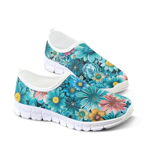Image of Floral Sneakers for Women Colorful Art Shoes for Women Slip On Casual Work Shoes