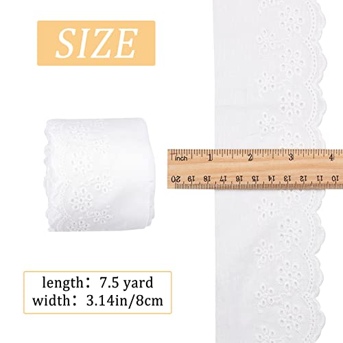 GORGECRAFT 8 Yards 80mm Wide Cotton Lace Trim Eyelet Embroidery Fabric Flower Scalloped Ribbon Curtain TableclothRuffle Slipcover Bridal Accessories for DIY Craft Sewing Wedding Decor - Image 2