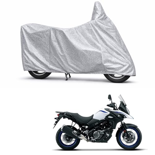 Image of 100% Waterproof Two Wheeler Body Cover Multi Layered Fabric Designed for Suzuki V-Strom 650XT | Belt Buckle Lock | Silver Mag