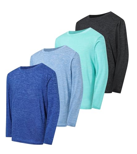 4 Pack Boys&Girls Athletic Quick Dry Long Sleeve Kids Performance Activewear T-Shirt for Youth