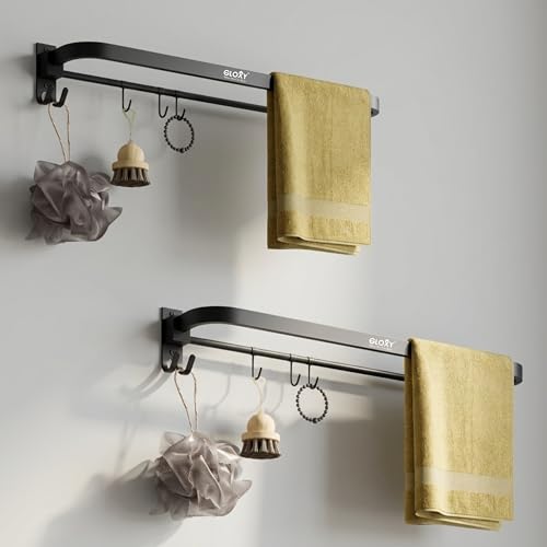 Image of Gloxy Premium Matte Black Finish Stainless Steel Towel Rod Combo Pack of 2-24 Inch Wall Mount Bathroom Towel & Clothes Holder - Rustproof Heavy-Duty Towel Rack for Modern Bathrooms