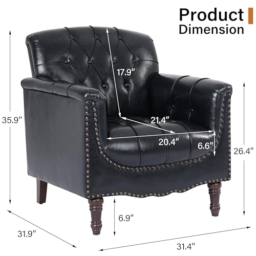 Sillón clásico retro cuero sintético negro miniatura 2