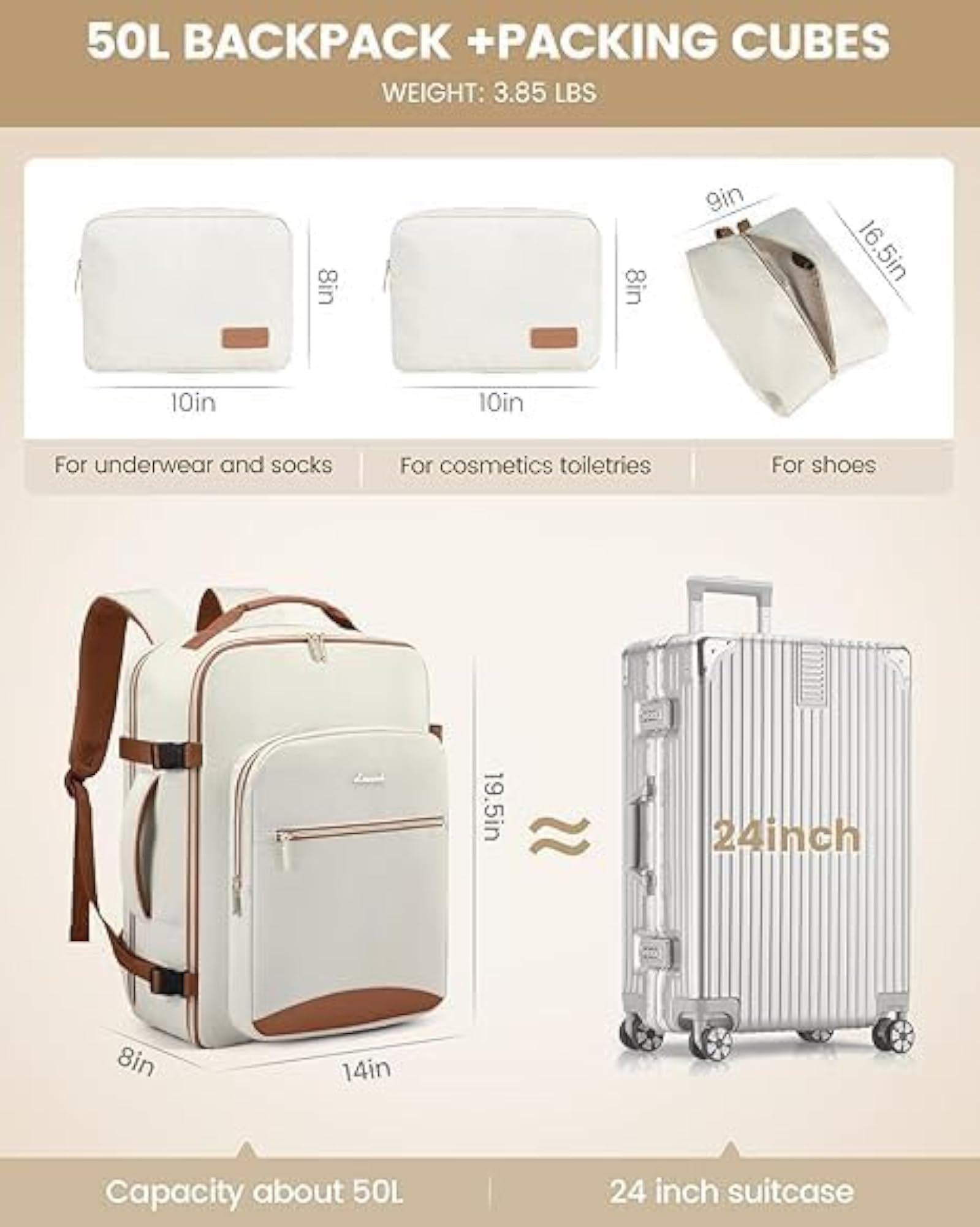40L Large Travel Backpack for Women & Men, Airline Approved
