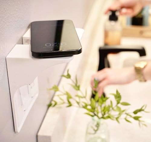 Power-Perch-Wall-Outlet-Shelf-Turn-Your-Outlet-into-a-Shelf-in-Any-Room-Great-for-Smart-Home-Devices-Cell-Phone-Remotes-Speakers-Alexa-Holder-Socket-Shelf-by-Storage-Theory-1-Pack-White