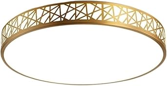 KISAD Modern Round Flush Mount Ceiling Light Dimmable 3 Color Brass Body Ceiling Lamp Geometric Pattern Ultra-Thin Close to Ceiling Light for Bedroom Living Room Hallway
