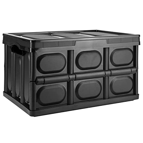 TekBox 30L Black Storage Box with Lid Folding Stackable 30 Litre Lidded Plastic Crate Tub Boxes (1)