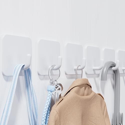 Aikzik Handtuchhalter ohne Bohren 6er Set Badezimmer Handtuchhalter aus Edelstahl Klebehaken extra stark Selbstklebend Haken für Bad und Küche Weiß