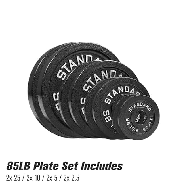 Steel Weight Plates 85LB Set - Olympic 2 inch Center Premium Coating 2x 25lb, 10lb, 5lb, and 2.5lb for Olympic Weight Lifting Barbells