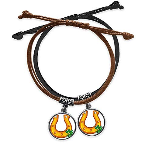 Bracelet trèfle St.Patrick cuir double pour amoureux avec support de type jour de fer