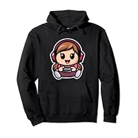 Kawaii Chibi Gamer Kid Cute Adorable Video Game Girl Pink Pullover Hoodie