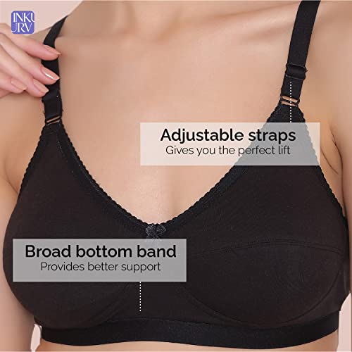 Image of INKURV Full Coverage Bra Set for Women | Non-Wired, Non-Padded Everyday Bra for Girls | Made with Soft Cotton Blend Fabric, Comfortable Regular Wear Bra - Rio Combo of 3