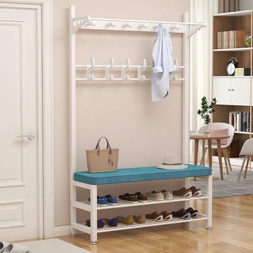 Perchero con Espacio para Guardar Zapatos, Banco de Entrada, Zapatero para Entrada, Mueble Perchero con Espacio para Guardar Zapatos, cojín Suave y Barra para Colgar, para Pasillo, Sala de e