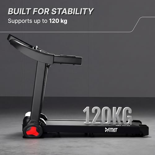 Image of Fitkit by Cult PowerRun96Auto BLDC Treadmill 5.5HP Peak | 120kg Capacity | 15-Level Auto Incline | 14 km /hr Speed | Foldable with Wheels | 12 Preset Programs & Tablet Holder | Perfect for Home Fitness