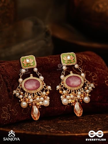Image of SANJOYA by EVERSTYLISH Embroidered Earrings for Women | Pastel Stone & Beaded Dangler Earrings | Ethnic Jewelry for Weddings, Festivals & Special Occasions