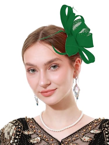 Womens Fascinators Hat for Tea Party Wedding Church Kentucky Derby hat Victorian Accessories Headwear with Hairpin(Green)