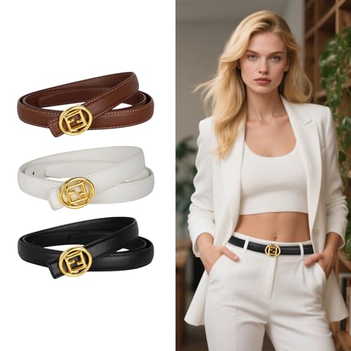 Image of Aurolran Women's Leather Belt with Buckle - Ideal for Dresses, Jeans, and Coats