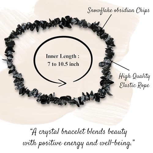 Image of Certified Snowflake Obsidian Bracelet for Women Men with Healing Crystal and Reiki Stone - Beautiful Gemstone Beaded Bracelet for Balance, Harmony & Positive Energy (Chips Stone Beads)