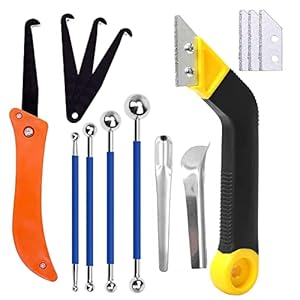 14pcs Grout Removal Tool, Caulking Removal Tools Tile Grout Saw and Grout Hand Saw with 3 Pieces Extra Blades, Tile Joint Cleaning Tool, Caulking Edge Kit, Tile Caulk Finishing Tool