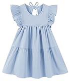 RJXDLT Toddler Dress Baby Girls Cotton Linen Ruffle Sleeve Tiered Swing Casual Summer Boho Dresses 379 Light Blue 90