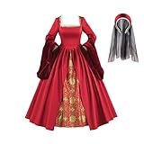 ZODICOS Anne Boleyn Dress Tudor Queen Cosplay Costume Renaissance Dress Elizabethan Ball Gown (Red, S)