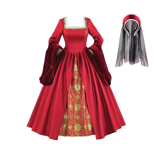 ZODICOS Anne Boleyn Dress Tudor Queen Cosplay Costume Renaissance Dress Elizabethan Ball Gown (Red, S)