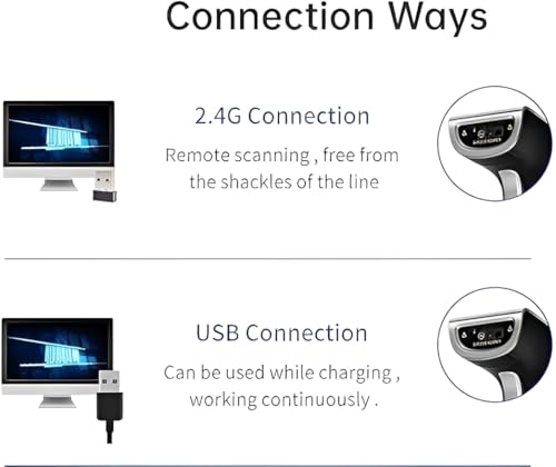 Image of FB1300W 2.4GHz Wireless Barcode Scanner (Barcode & QR Code) in 2D and 1D Both Wireless and Wired (Rechargeable) Linking | Induction Scanning with Integrated Lighting |