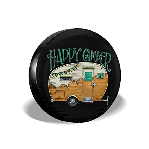 Happy Camper Spare Tire Covers Potable Ployster Dirtproof Spare Tire Wheel Covers Bag For Trailer RV SUV Truck Camper Travel Trailer Accessories14 15 16 17 Inch(15 for diameter 27 -29 )